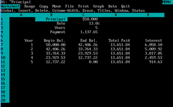 MS DOS Verson of Todays MS Excel. This is LOTUS123 spreadsheet.